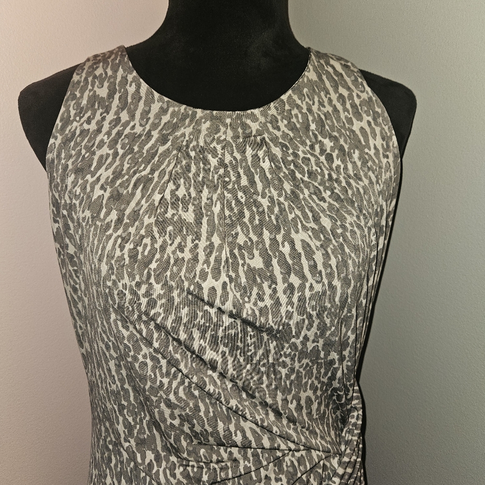 Michael Kors Grey Draped Animal Print Mini Dress - Size Small - Picture 2 of 9